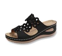 Generisch Sandalia Mujer Verano Cómodo Verano Sandalias Orthopédicas Elegante Sandalias de Plataforma Sandalias Deportivas Zapatos de Verano con Tacón Ligero Diferencia Sandalia Sandalia, Negro , 38