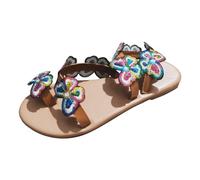 Generisch Sandalias altas para mujer, verano, casual, lentejuelas, mariposa, estilo bohemio, playa, gran tamaño, conjunto de dedos de los pies, sandalias de fondo plano, marrón, 37 EU