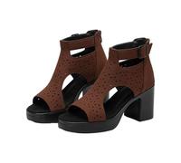 Generisch Sandalias Ancho H Mujer Elegante Sandalias de Tiras Negras Tacón Cómodo Ortopédico Con Tacón Boca De Pescado Con Correa En El Tobillo Tacón Bloque Sandalias Sandalias De Playa, marrón, 39 EU