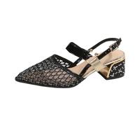 Generisch Sandalias atemporales con parte superior de malla tejida, diseño de tacón de bloque, hebilla de correa estilo diadema, plantilla cómoda, zapatos aireados, Negro , 39 EU