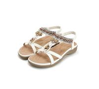 Generisch Sandalias bohemias de moda para mujer con cuentas para paseos en la playa de verano, comodidad casual, Blanco, 42 EU