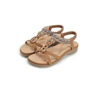 Generisch Sandalias bohemias de moda para mujer con cuentas para paseos en la playa de verano, comodidad casual, marrón, 41 EU