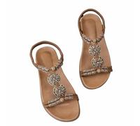 Generisch Sandalias bohemias para mujer, estilo retro, planas, con diamantes de imitación, sandalias de playa cómodas, pies anchos, zapatos de verano con plantilla, sandalias para mujer para playa
