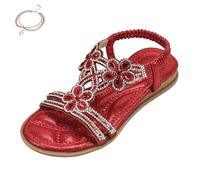 Generisch Sandalias boho para mujer, sandalias boho para mujer, sandalias planas elegantes con brillantes brillantes, rojo, 42 EU
