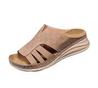 Generisch Sandalias cómodas señoras señoras nuevo gran tamaño verano grueso piso zapatillas mujer zapatos comercio exterior una palabra media zapatillas fuera de usar zapatos de playa, caqui, 37 EU