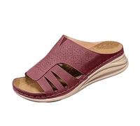 Generisch Sandalias cómodas señoras señoras nuevo gran tamaño verano grueso piso zapatillas mujer zapatos comercio exterior una palabra media zapatillas fuera de usar zapatos de playa, Vino, 39 EU