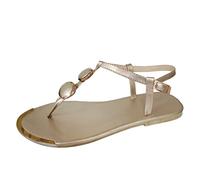 Generisch Sandalias Con Alto Tachuelas De Las Mujeres Zapatos De Ocio De Verano Chanclas Sandalias Hebilla Abierta Punta Novela De Las Mujeres, dorado, 42 EU