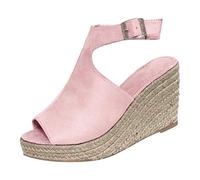 Generisch Sandalias con plataforma para mujer, sandalias de cuña para mujer, sandalias abiertas de verano, sandalias de paja con espalda en el tobillo, sandalias de pescado para exteriores, sandalias