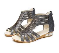 Generisch Sandalias cristalinas de las mujeres zapatos de moda de las mujeres hacia fuera al aire libre hueco vintage cremallera elegante zapatos señoras invierno, Negro , 37 EU