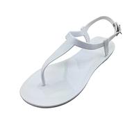 Generisch Sandalias De Chanclas Mujer,Sandalias Plano Mujer Redonda Correa Zapatos,Color Sólido Ligero Toe Sandalias,Sandalias de Dedo Casual Rhinestone,T-Correa Impermeable, Blanco, 37 EU