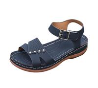 Generisch Sandalias de cuña baja para mujer, sandalias de cuña para verano, elegantes, sandalias de plataforma con hebilla y correa al tobillo, puntera abierta, flor cuña, Style N03 Navy, 39 EU