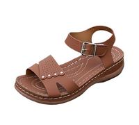 Generisch Sandalias de cuña baja para mujer, sandalias de cuña para verano, elegantes, sandalias de plataforma con hebilla y correa al tobillo, puntera abierta, flor cuña, Estilo N02 Marrón, 40.5 EU
