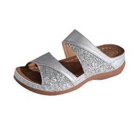 Generisch Sandalias de cuña para mujer, elegantes, zapatillas con lentejuelas, pantuflas con plataforma, pantuflas de boca de pescado, zapatos de playa de moda, zapatos elegantes para exteriores