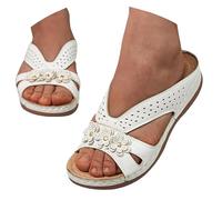 Generisch Sandalias de cuña para mujer, sandalias de verano, elegantes con flores, sandalias de cuña, para el tiempo libre, para la playa, tallas grandes, vintage, cómodas, Blanco, 41 EU