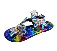 Generisch Sandalias de exterior para mujer, verano, casual, lentejuelas, mariposa, estilo bohemio, playa, gran tamaño, conjunto de dedos de los pies, sandalias de fondo plano, multicolor, 40 EU