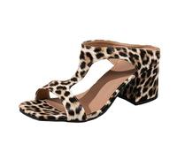 Generisch Sandalias de las Mujeres Europea Más Tamaño Moda Leopardo Patrón Bolso Y Sandalias Tacones Gruesos Tacones Altos Sandalias Huecas De Pez Boca Para Las Mujeres, marrón, 38 EU Ancho