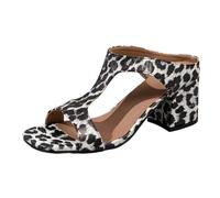 Generisch Sandalias de las Mujeres Europea Más Tamaño Moda Leopardo Patrón Bolso Y Sandalias Tacones Gruesos Tacones Altos Sandalias Huecas De Pez Boca Para Las Mujeres, Negro , 38 EU Ancho