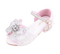 Generisch Sandalias de moda para niñas con elegantes lazos brillantes cristales para ocasiones especiales, así como zapatos cómodos para todos los días con suela suave ajuste perfecto, Blanco, 33 EU