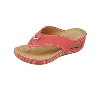 Generisch Sandalias de mujer con plantilla para mujer, sandalias de verano, sandalias de cuña, transpirables, para caminar por la parte trasera, abiertas, rojo, 39 EU