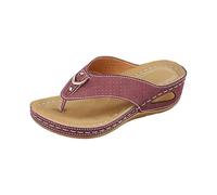 Generisch Sandalias de mujer con plantilla para mujer, sandalias de verano, sandalias de cuña, transpirables, para caminar por la parte trasera, abiertas, Vino, 41 EU