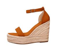 Generisch Sandalias de mujer con plataforma de tacón para correa de talón, alpargatas bohemias, cómodas, únicas, ideales para el día a día, vacaciones, citas, marrón, 37 EU