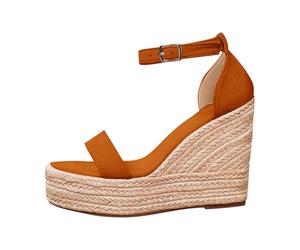 Generisch Sandalias de mujer con plataforma de tacón para correa de talón, alpargatas bohemias, cómodas, únicas, ideales para el día a día, vacaciones, citas, marrón, 37 EU