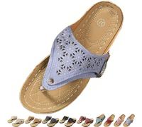 Generisch Sandalias de mujer con plataforma, sandalias de cuña para mujer, sandalias ortopédicas de piel sintética, transpirables, ligeras, informales, con cuña, antideslizantes, con plantilla, azul