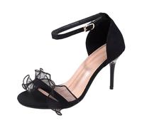 Generisch Sandalias de mujer con punta abierta diseño elegante verano tacones altos 2024 sandalias de tacón delgado de encaje para ocasiones especiales de uso diario, Negro , 40 EU Ancho