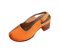 Generisch Sandalias de mujer con tacón de bloque con hebilla sandalias clásicas de tacón bajo de color liso para uso diario, naranja, 39 EU