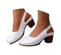 Generisch Sandalias de mujer con tacón de bloque con hebilla sandalias clásicas de tacón bajo de color liso para uso diario, Blanco, 39 EU