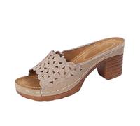 Generisch Sandalias de mujer con tacones cuadrados Sandalias de playa Zapatos Slip-On Diseño Liso Sandalias de punta abierta, transpirables para vacaciones en la playa de verano, Estilo P03 Caqui, 39