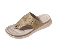 Generisch Sandalias de mujer de moda para verano 2024 Planas de diamantes de imitación Planas Pantuflas cómodas para viajar Eventos de ocio Calzado casual de moda para mujer, caqui, 37 EU Ancho