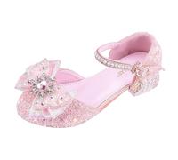 Generisch Sandalias de niña con correa al tobillo, sandalias de fiesta brillantes con purpurina, zapatos de princesa para niños, cómodas sandalias de verano con tacón de bloque, Rosa., 27.5 EU