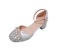 Generisch Sandalias de niña de princesas con perlas brillantes de para fiestas, bodas, bailes de graduación, zapatos cómodos y casuales, plata, 35 EU 3X-Estrecho
