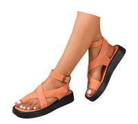 Generisch Sandalias de plataforma para mujer de ajuste ancho con correa de hebilla, cómodas chanclas para trajes casuales de primavera y verano, suela sin cordones, rojo, 39 EU