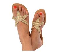 Generisch Sandalias de playa con diseño de estrella de mar para mujer, sandalias de playa con punta de clip, zapatillas casuales para exteriores, A Gold., 37.5 EU