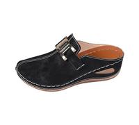 Generisch Sandalias de punta cerrada con tacón con correa ajustable con hebilla - Cómodas zapatillas de playa para mujer, Negro , 43 EU