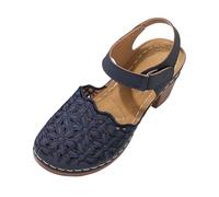 Generisch Sandalias de tiras cerradas para mujer con patrón de agujeros y tacón de bloque de material suave para una visita relajada al museo y la oficina veraniega, Estilo J03 Azul, 40.5 EU