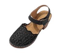 Generisch Sandalias de tiras cerradas para mujer con patrón de agujeros y tacón de bloque de material suave para una visita relajada al museo y la oficina veraniega, Estilo J02 Negro, 38.5 EU