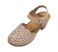 Generisch Sandalias de tiras cerradas para mujer con patrón de agujeros y tacón de bloque de material suave para una visita relajada al museo y la oficina veraniega, Estilo J01 Beige, 37 EU