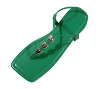 Generisch Sandalias de verano de las mujeres de costura ahueca hacia fuera el talón grueso del piso del talón de gran tamaño abierto de encaje casual sandalias de las mujeres, verde, 42 EU