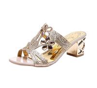 Generisch Sandalias de verano elegantes para mujer, sandalias con purpurina, sandalias planas de verano, sandalias bohemias con diamantes de imitación, chanclas de playa, dorado, 41 EU