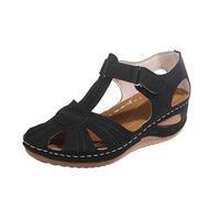 Generisch Sandalias de verano para mujer 2025, puntera cerrada, cómodas, elegantes, bohemias, con correa al tobillo, antideslizantes, ahuecadas, tacón de cuña, transpirables, con soporte de arco