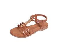 Generisch Sandalias de verano para mujer, banda elástica, sandalias suaves, planas, cómodas, informales, elegantes, zapatos de verano, chanclas de playa, marrón, 42 EU