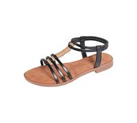 Generisch Sandalias de verano para mujer, banda elástica, sandalias suaves, planas, cómodas, informales, elegantes, zapatos de verano, chanclas de playa, Negro , 37 EU