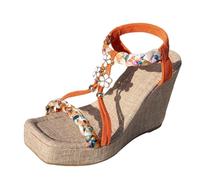 Generisch Sandalias de verano para mujer, comercio exterior europeo y americano, una hebilla de línea con talón pendiente, sandalias de gran tamaño, paja tejiendo zapatos de cuerda, naranja, 41 EU