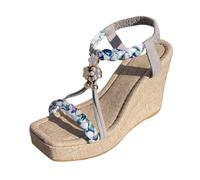 Generisch Sandalias de verano para mujer, comercio exterior europeo y americano, una hebilla de línea con talón pendiente, sandalias de gran tamaño, paja tejiendo zapatos de cuerda, verde, 39 EU