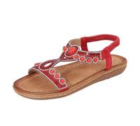 Generisch Sandalias de verano para mujer, con puntera abierta, para vacaciones al aire libre, con diamantes de imitación, estilo bohemio, perfectas para la temporada de verano, rojo, 41 EU