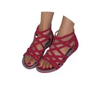 Generisch Sandalias de verano para mujer con puntera abierta, transpirables, cómodas para días de vacaciones informales en la playa, rojo, 40 EU
