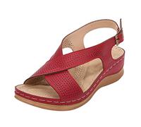 Generisch Sandalias de verano para mujer, estilo bohemio, cómodo, modelo de tacón, hebilla para mujeres conscientes del estilo, rojo, 42 EU